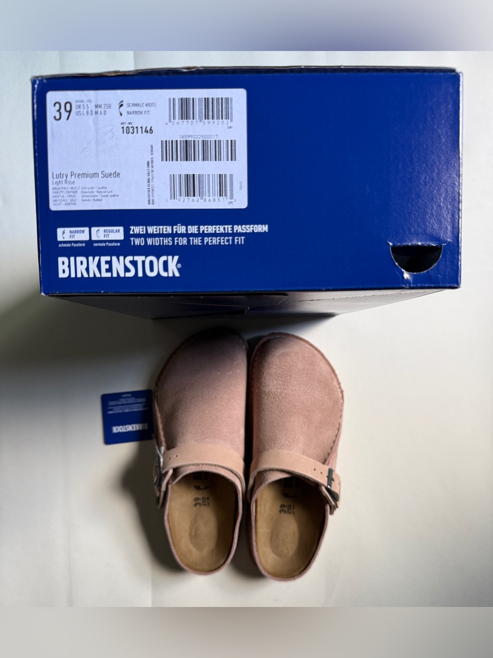 Birkenstock [39] Lutry Premium Suede Leather Sling Back Narrow Fit Light Rose - Picture 2 of 8